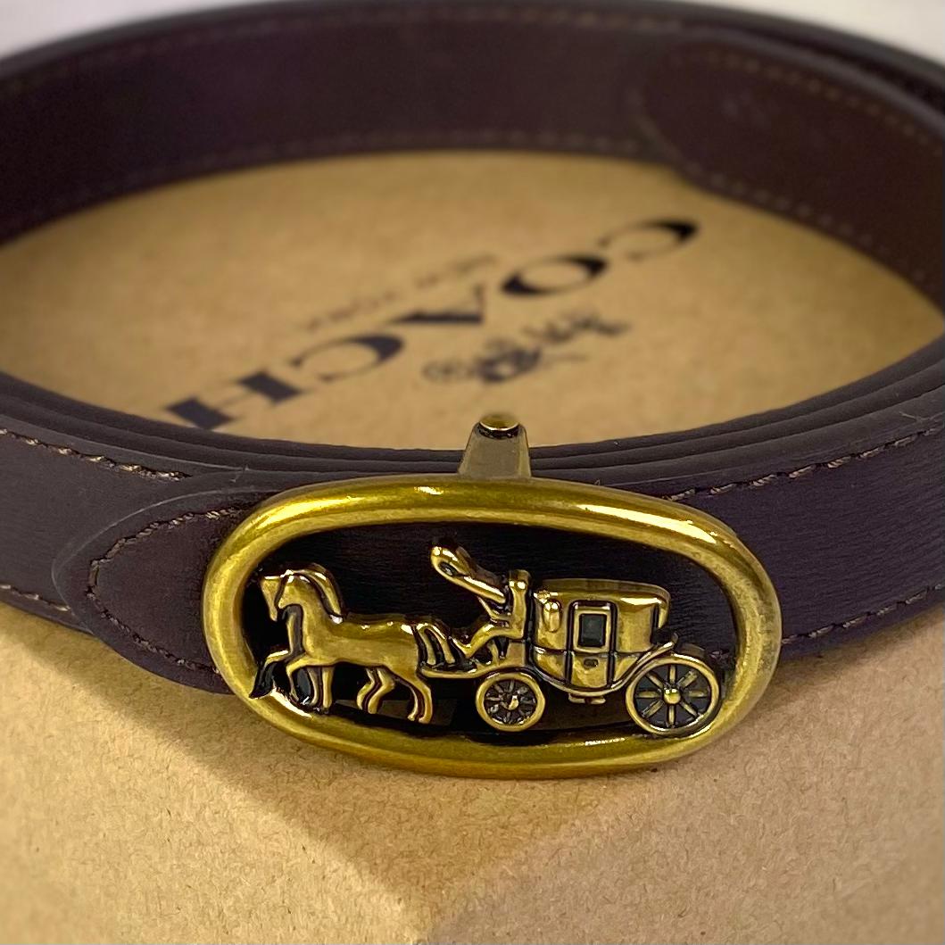 Dây Nịt Coach Logo Horse And Carriage Plaque DS D.Brown