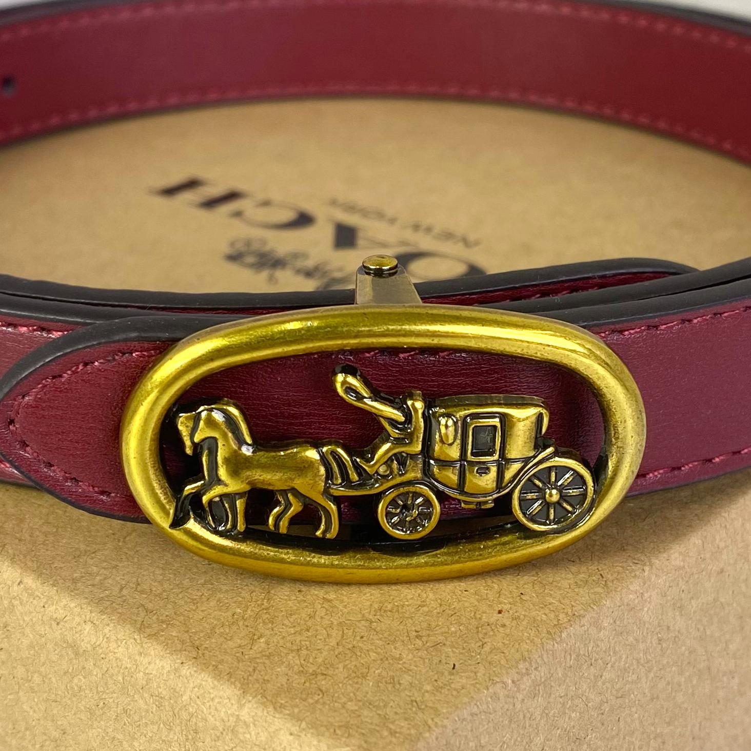 Dây Nịt Coach Logo Horse And Carriage Plaque DS D.Red