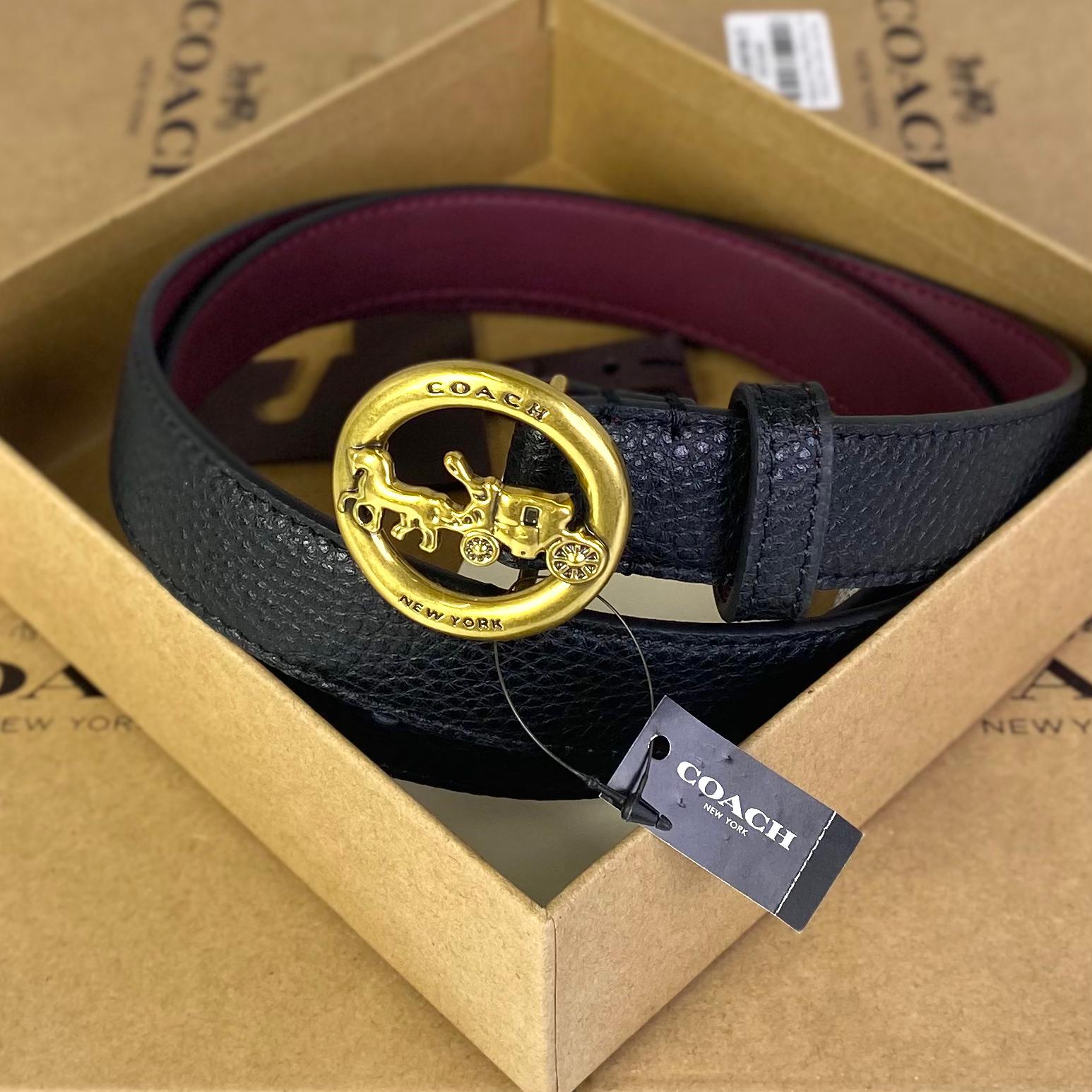 Dây Nịt Coach Logo Logo Horse And Carriage Plaque DS Black