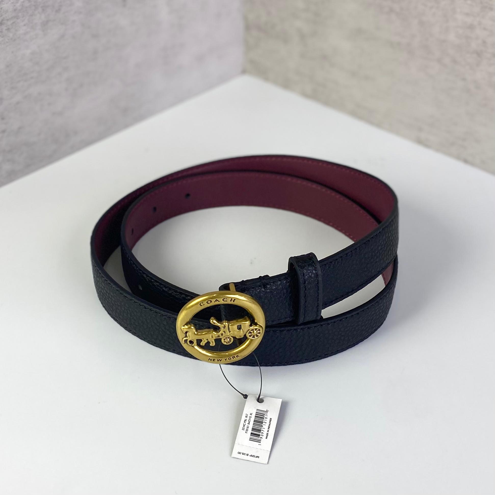 Dây Nịt Coach Logo Logo Horse And Carriage Plaque DS Black