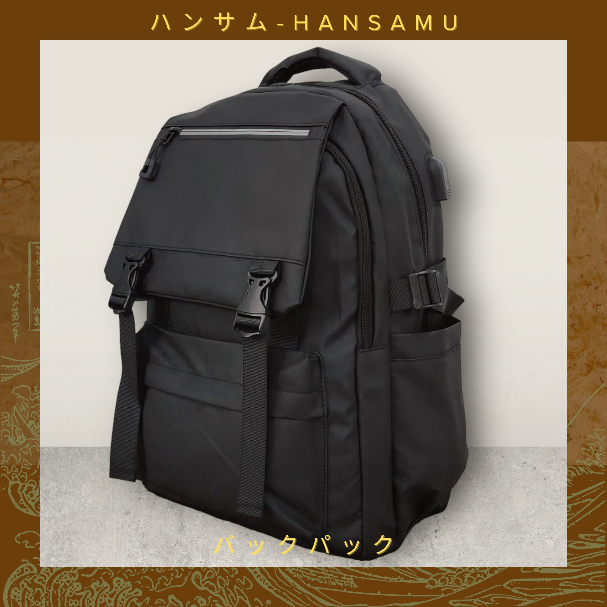 Hansamu versatile waterproof backpack CN Black
