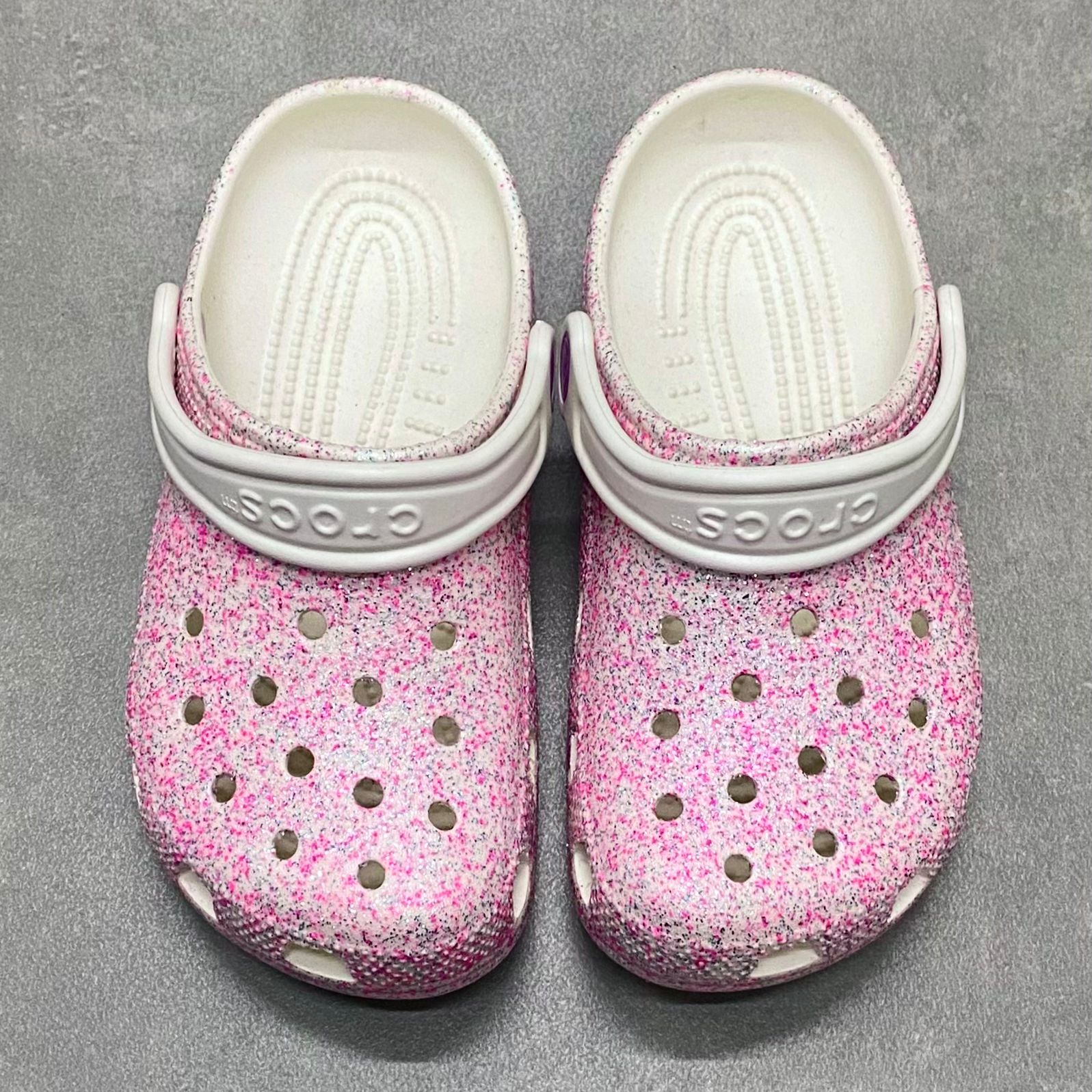 Dép Crocs Kid Clog Glitter HN White/Pink