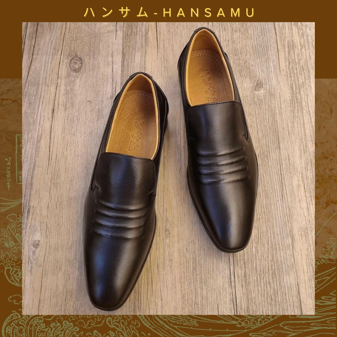 Giày tây Nhật Hansamu Office viền sóng HI Đen