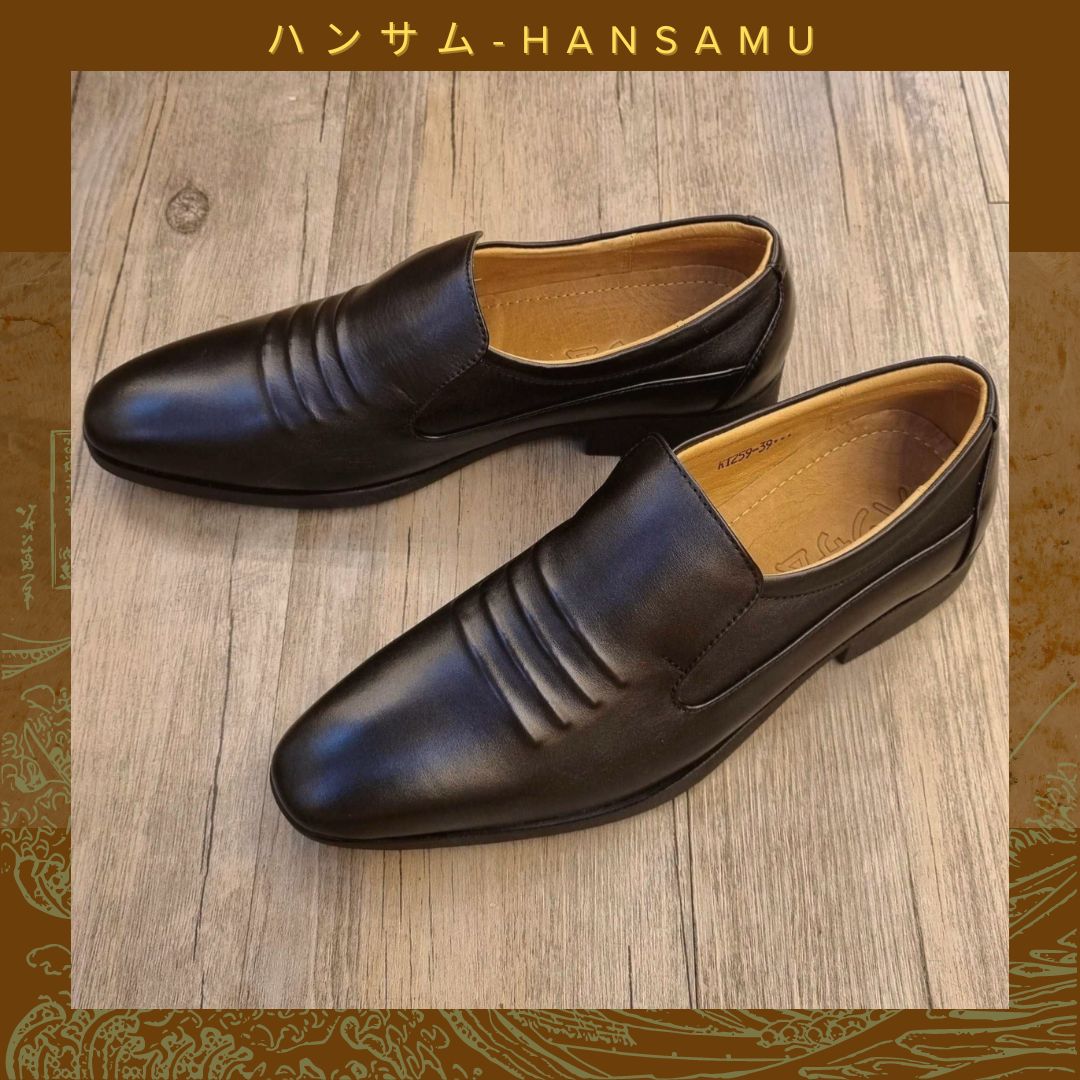 Giày tây Nhật Hansamu Office viền sóng HI Đen