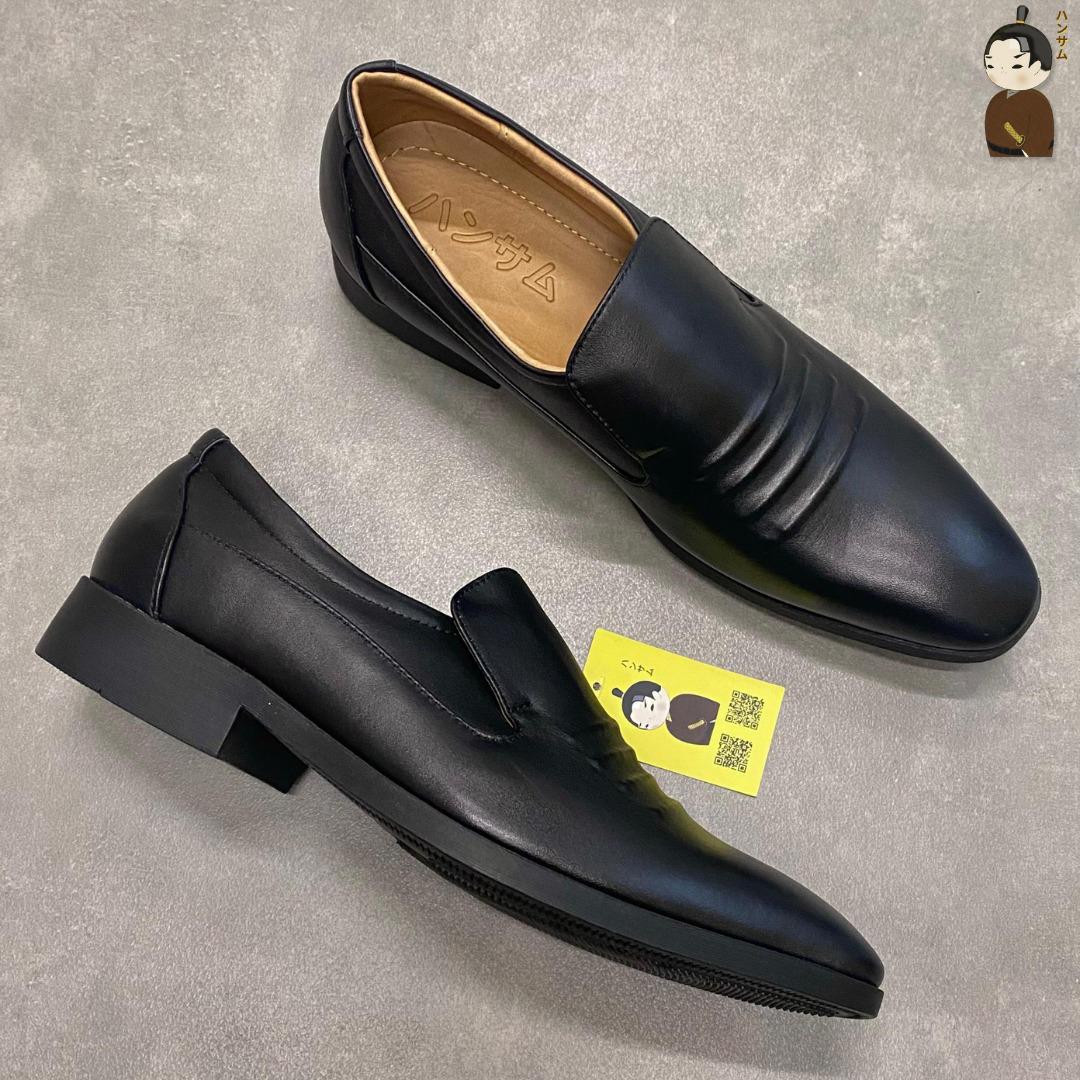 Hansamu Office Japanese wavy edge leather shoes LA Black