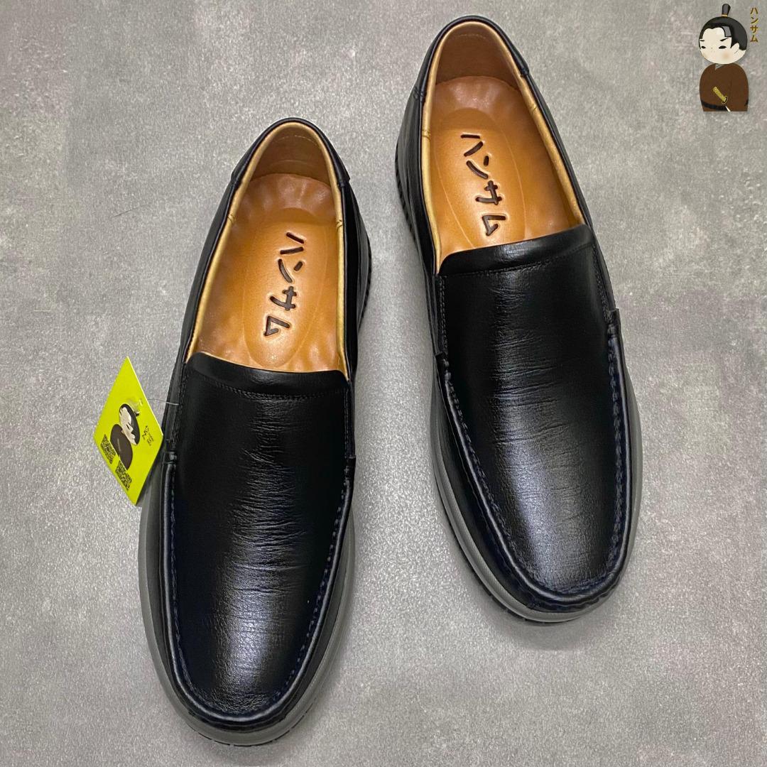 Hansamu Office LA Men&#39;s Black Wrinkled Leather Loafers