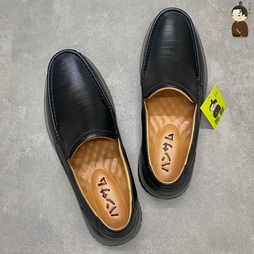 Hansamu Office LA Men&#39;s Black Wrinkled Leather Loafers