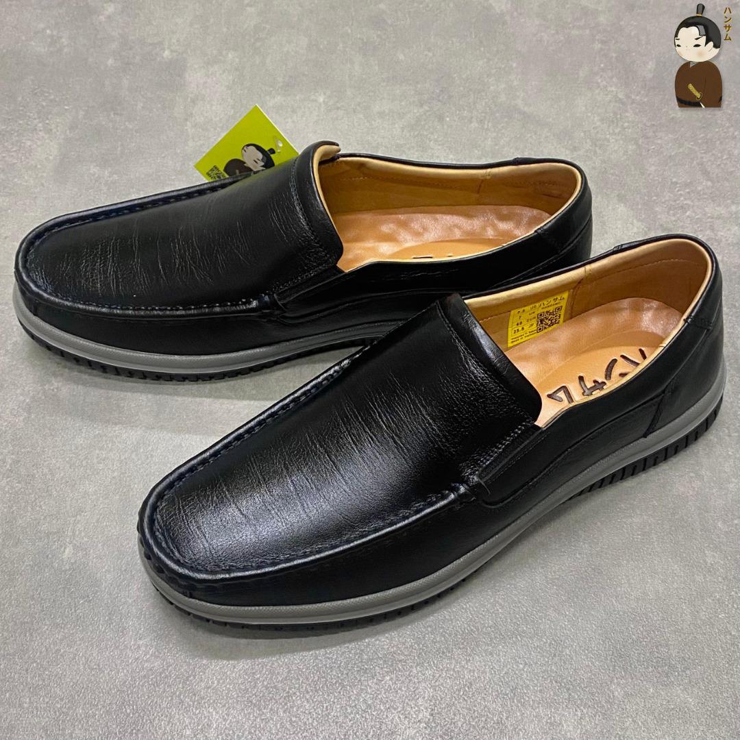 Hansamu Office LA Men&#39;s Black Wrinkled Leather Loafers