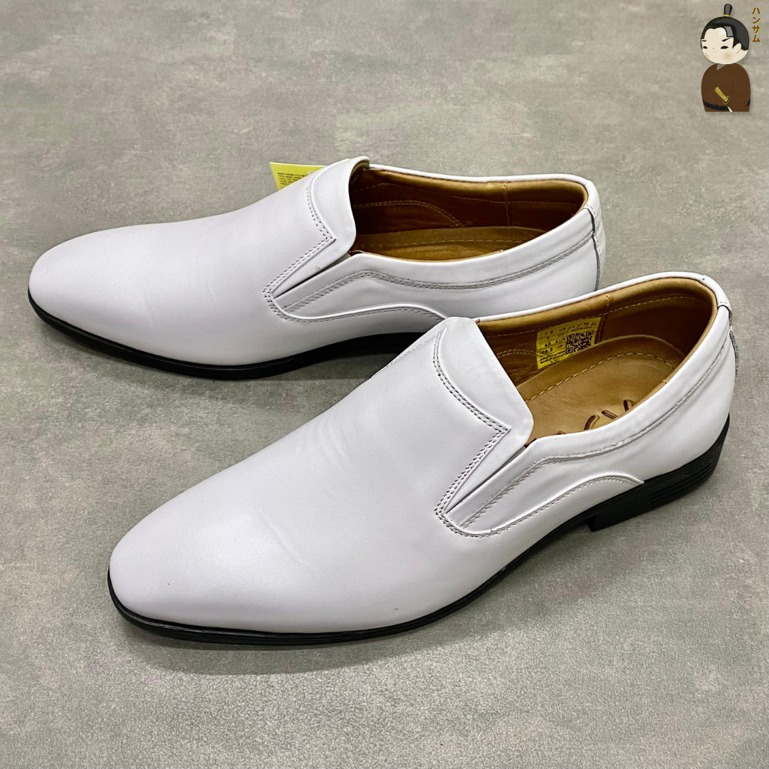 Hansamu smooth leather dress shoes HI White