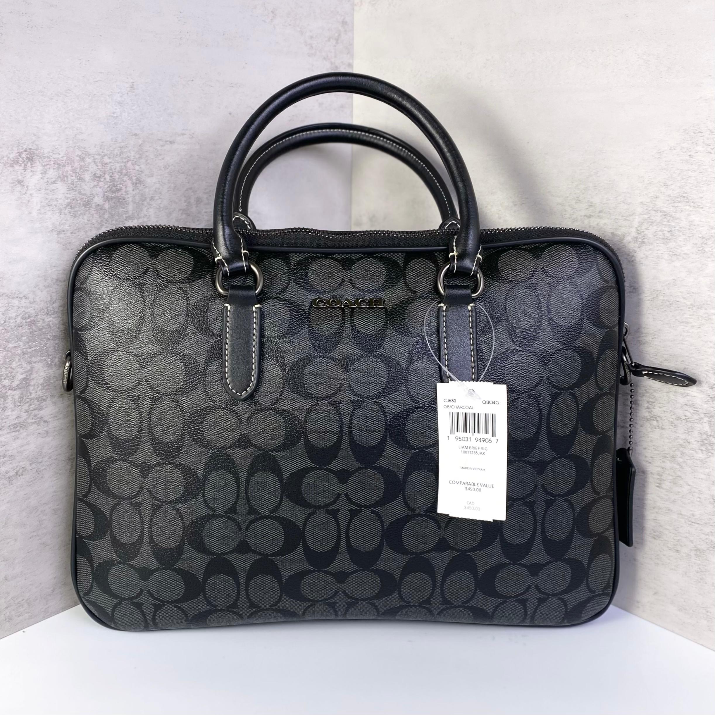 Túi Xách Coach Liam Compact Brief Canvas DS Black - 33x25x2.5cm