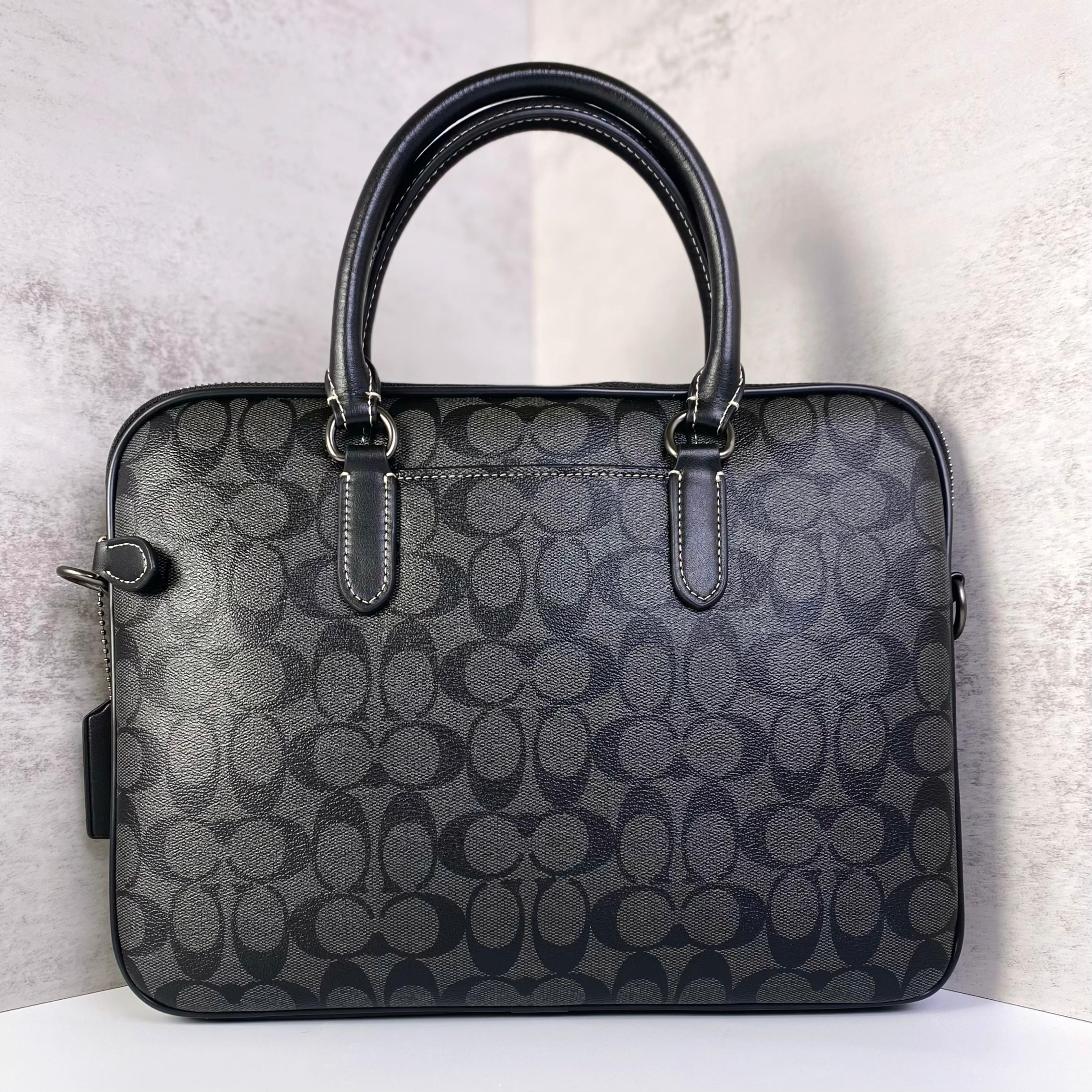 Túi Xách Coach Liam Compact Brief Canvas DS Black - 33x25x2.5cm