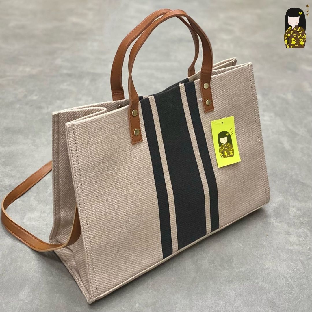 Túi xách Kirei ECO stripes canvas tote HD Nâu đen
