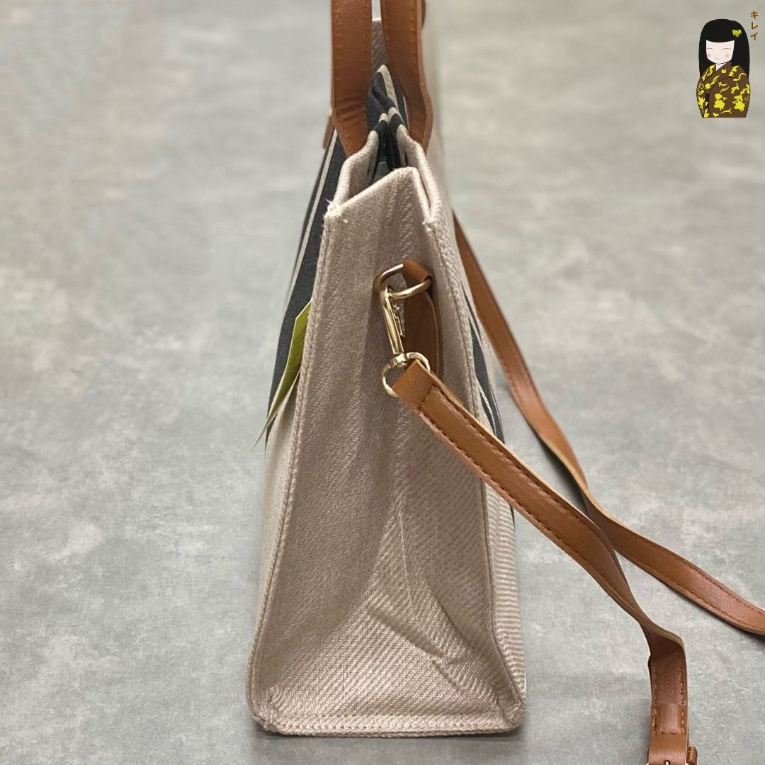 Túi xách Kirei ECO stripes canvas tote HD Nâu đen