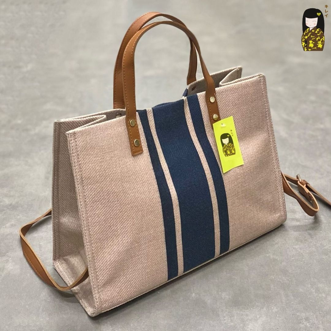 Túi xách Kirei ECO stripes canvas tote HD Nâu xanh