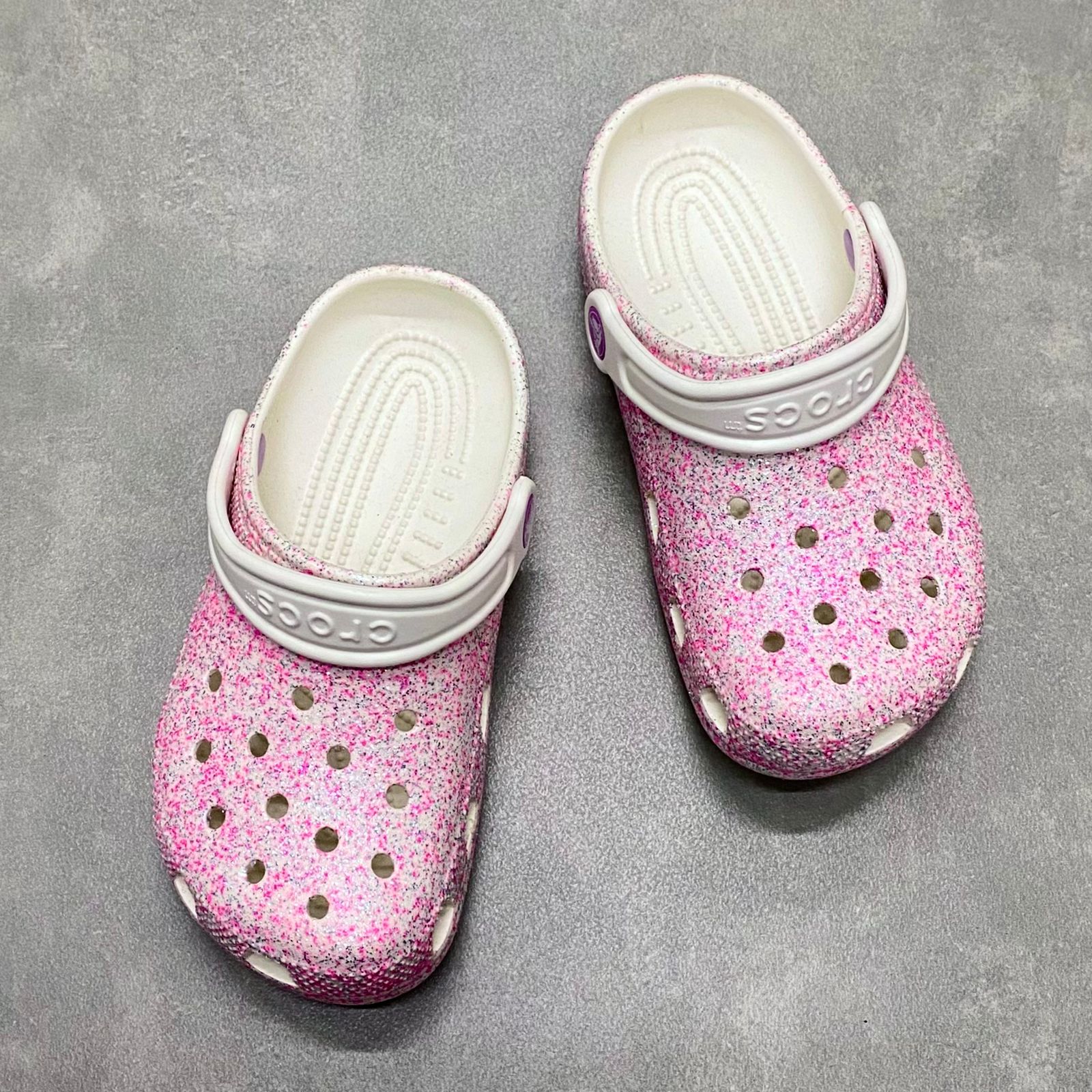 Dép Crocs Kid Clog Glitter HN White/Pink