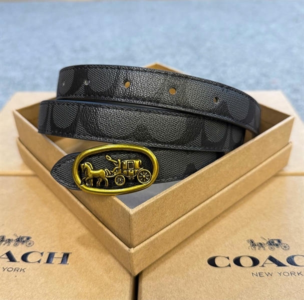 Dây Nịt Coach Signature Canvas Logo Horse And Carriage Plaque DS Black