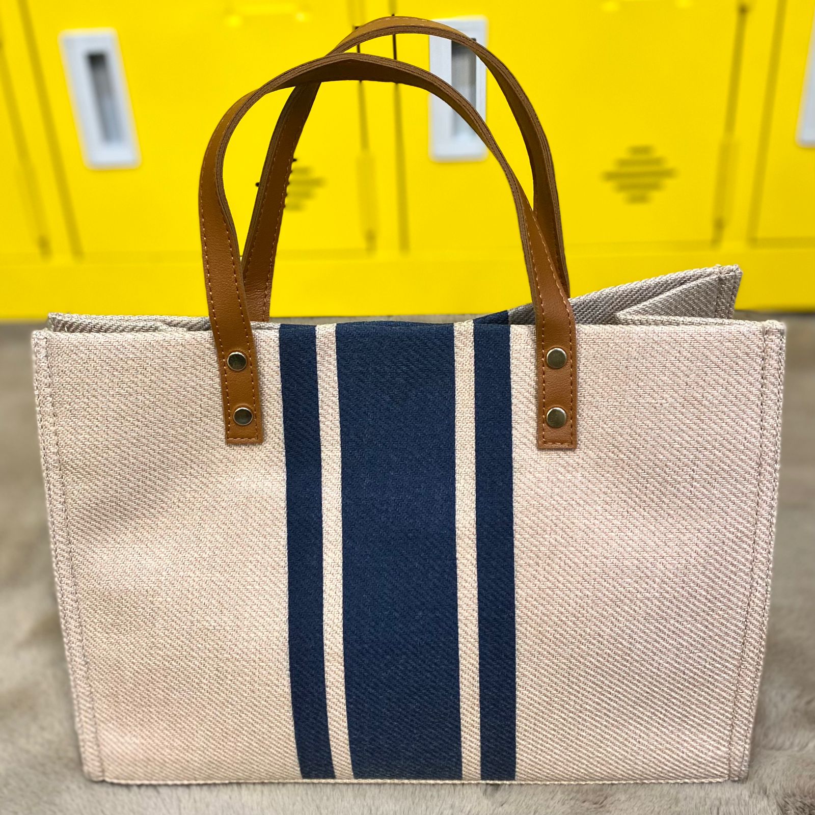 Túi xách Kirei ECO stripes canvas tote HD Nâu xanh