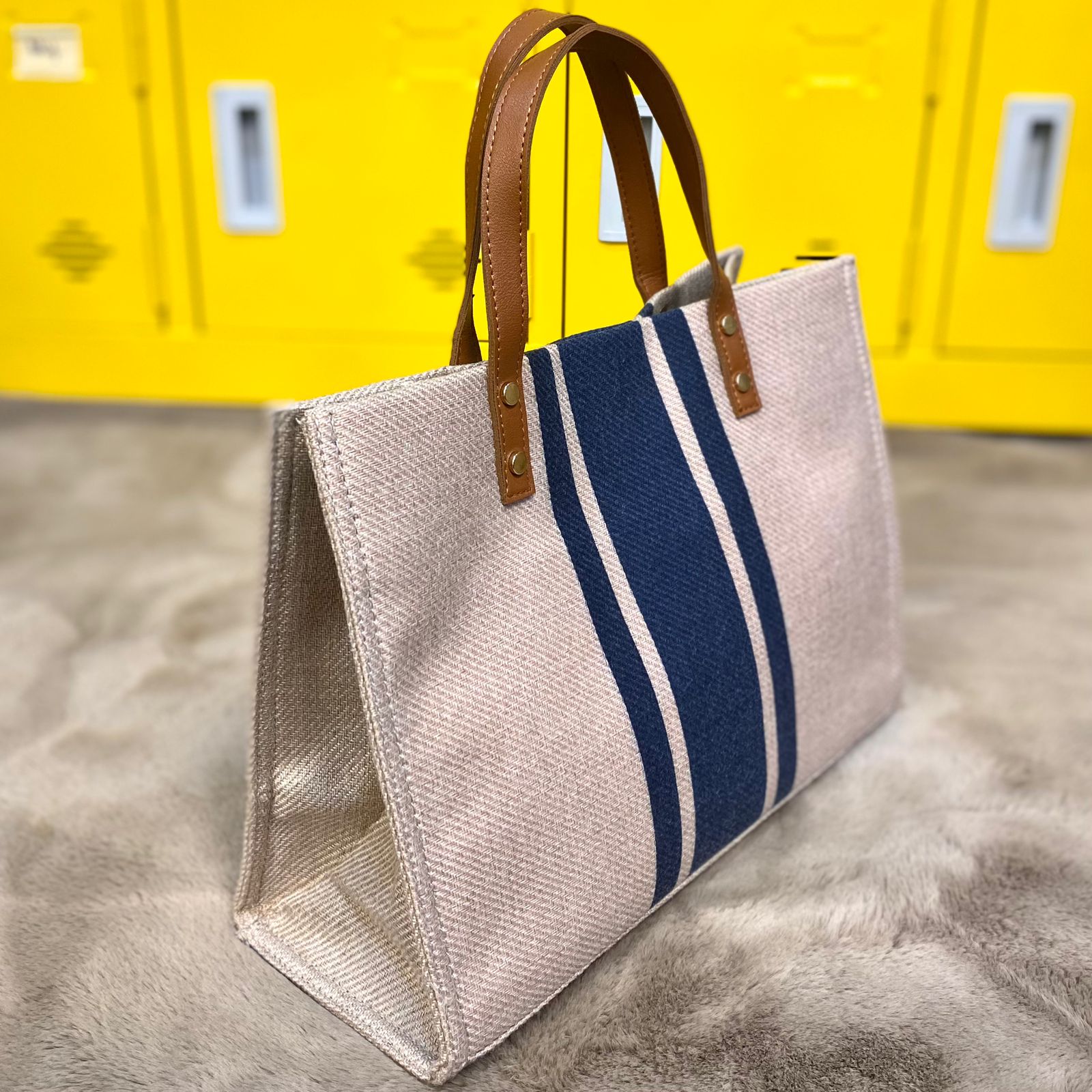 Túi xách Kirei ECO stripes canvas tote HD Nâu xanh