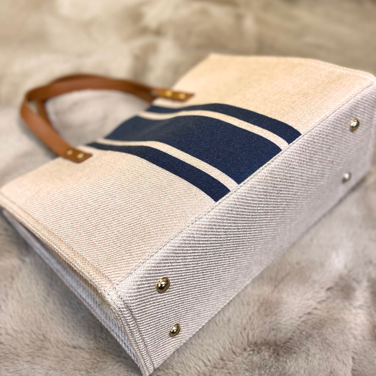 Túi xách Kirei ECO stripes canvas tote HD Nâu xanh
