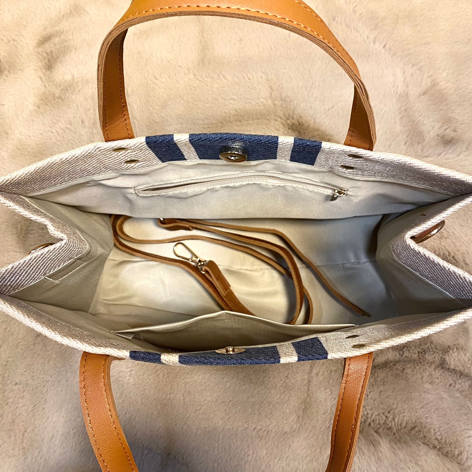 Túi xách Kirei ECO stripes canvas tote HD Nâu xanh