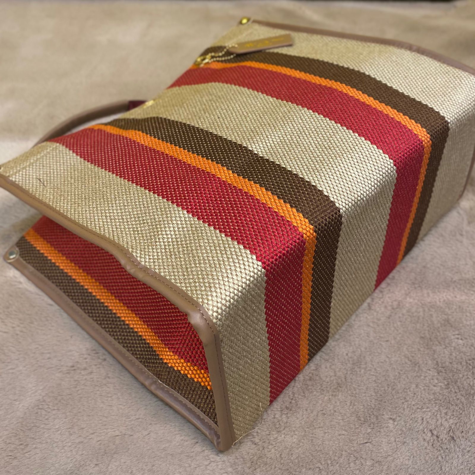 Túi xách Kirei ECO stripes canvas tote 02 HD Nâu đỏ