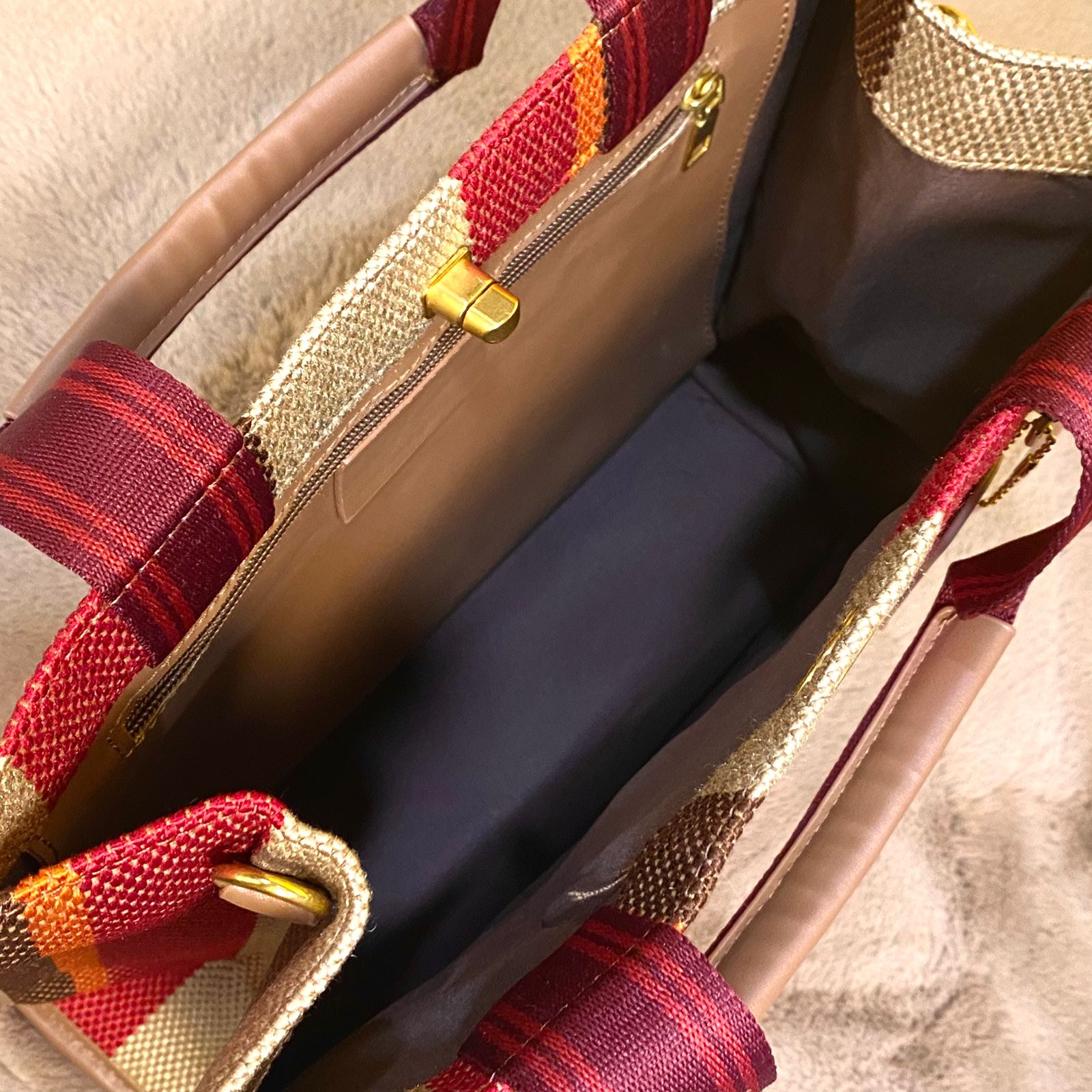 Túi xách Kirei ECO stripes canvas tote 02 HD Nâu đỏ