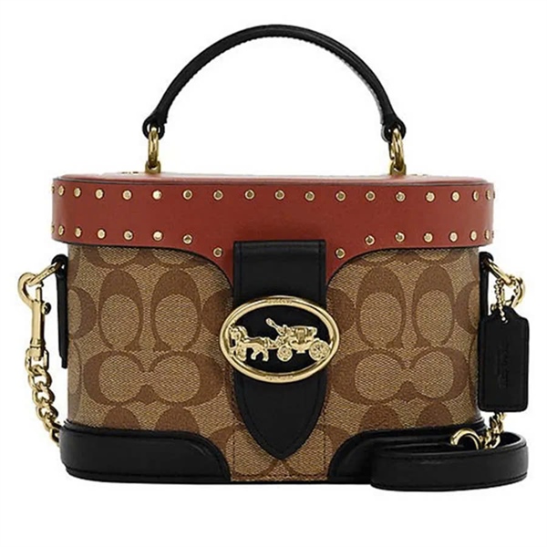 Túi Coach Georgie Gem Crossbody In Colorblock Signature Canvas With Rivets DS Brown