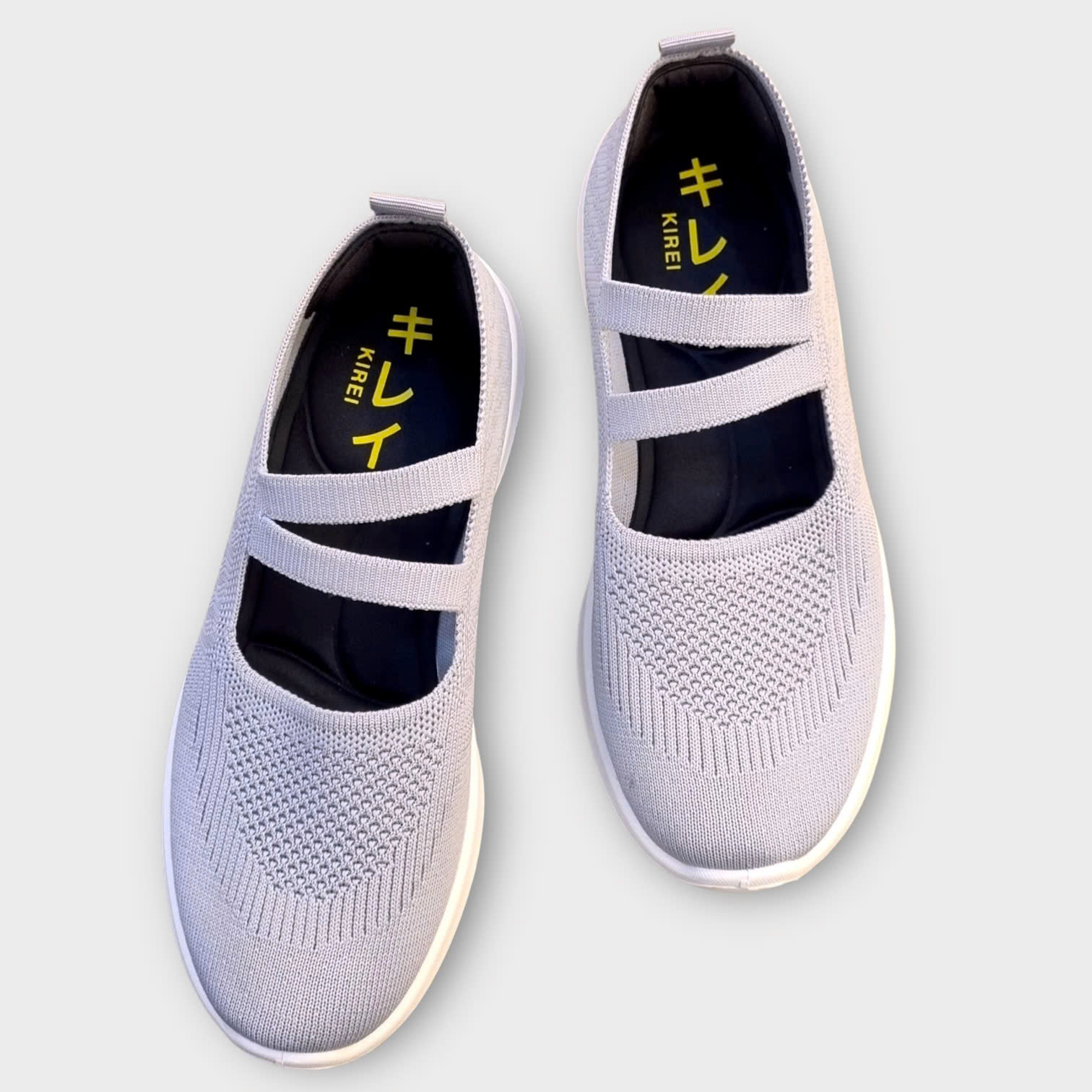 Kirei Walk BG Giày Búp Bê Straps Knitted Xám
