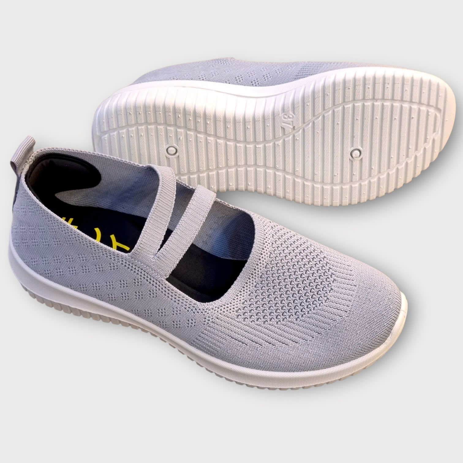 Kirei Walk BG Giày Búp Bê Straps Knitted Xám
