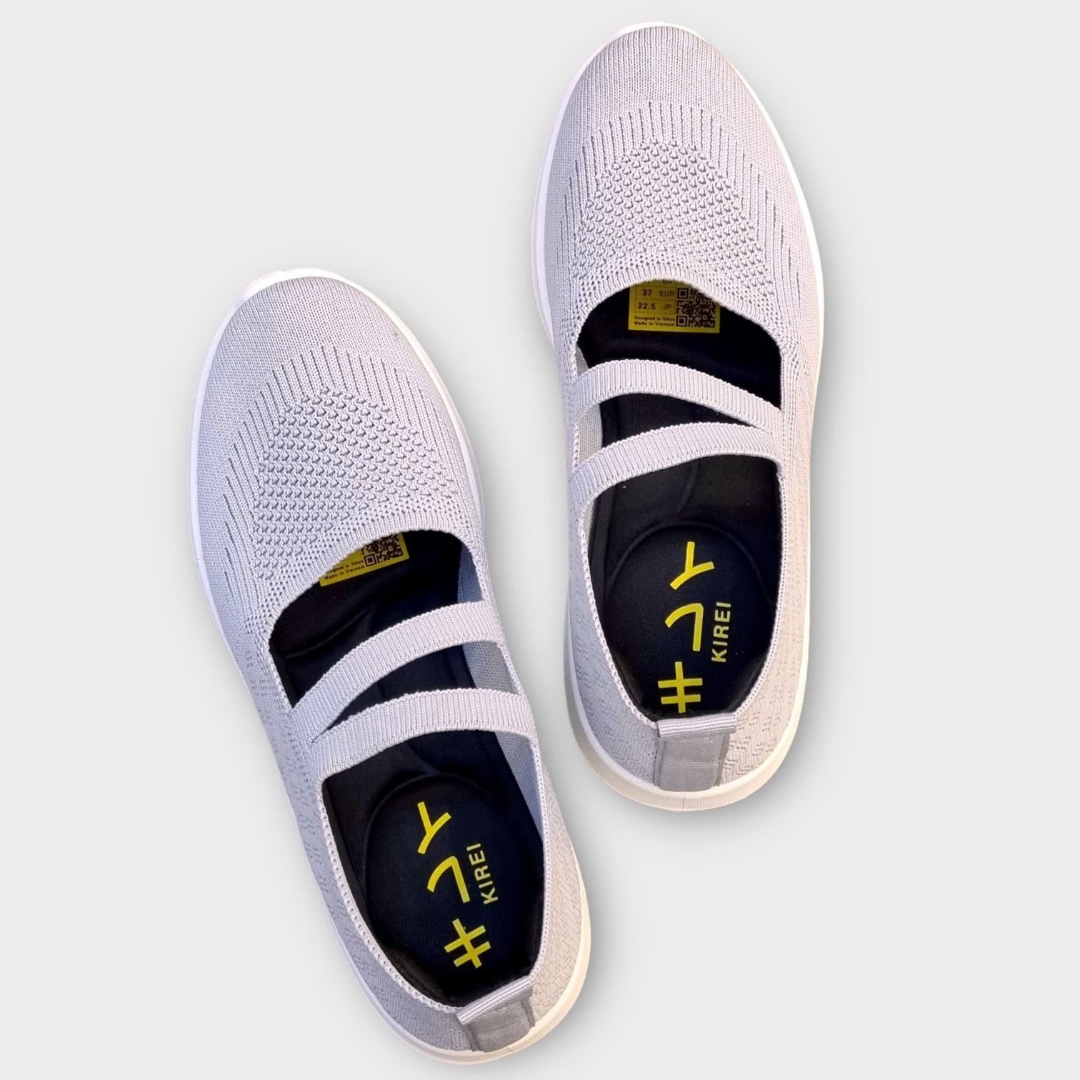 Kirei Walk BG Giày Búp Bê Straps Knitted Xám