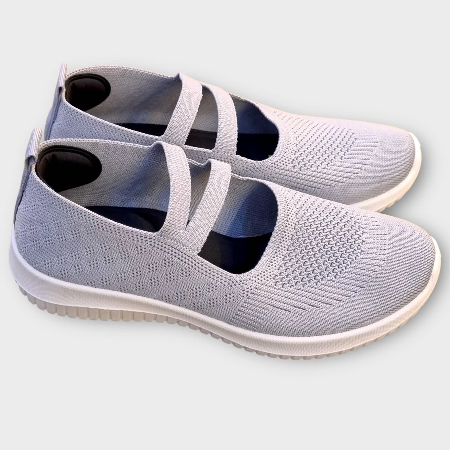 Kirei Walk BG Giày Búp Bê Straps Knitted Xám