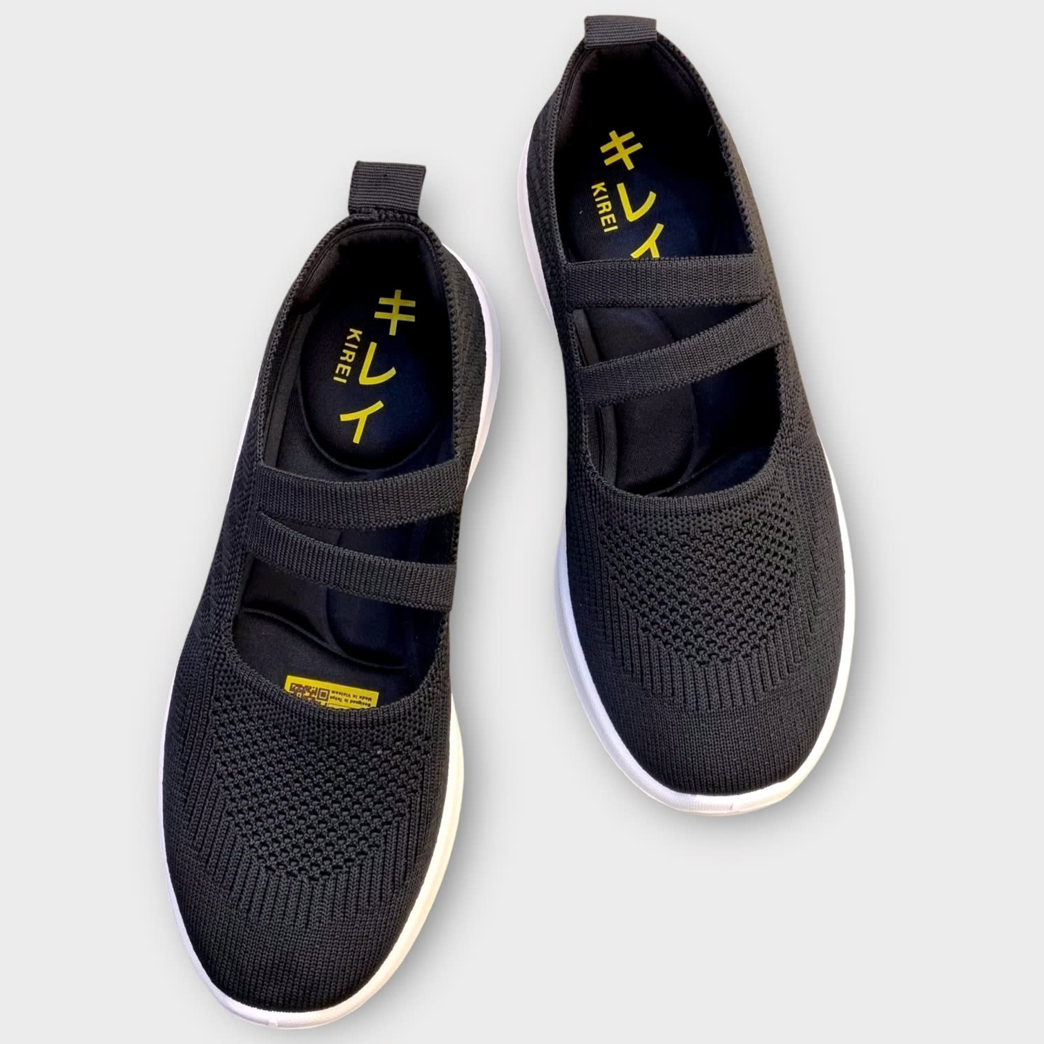Kirei Walk BG Giày Búp Bê Straps Knitted Đen