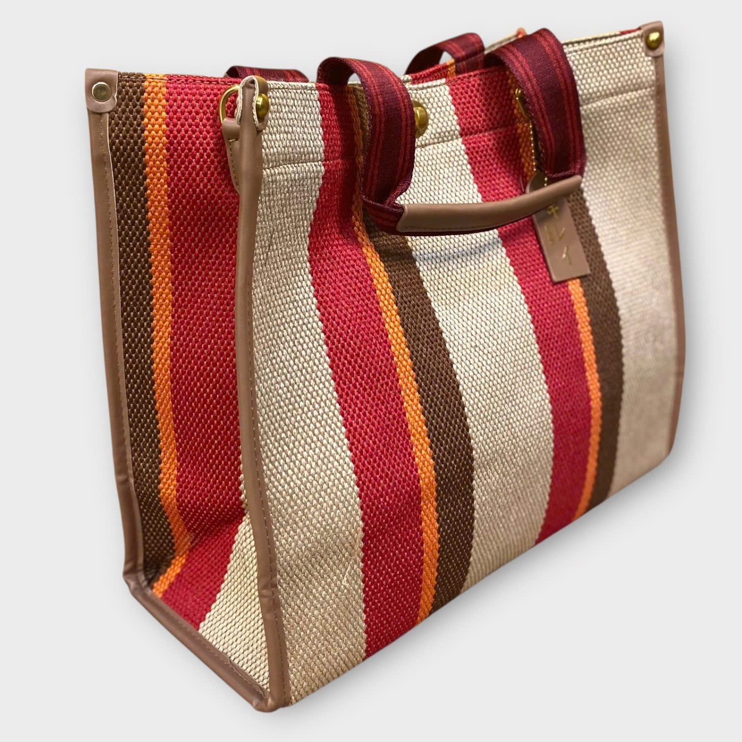 Kirei ECO stripes canvas tote bag 02 HD Brown red