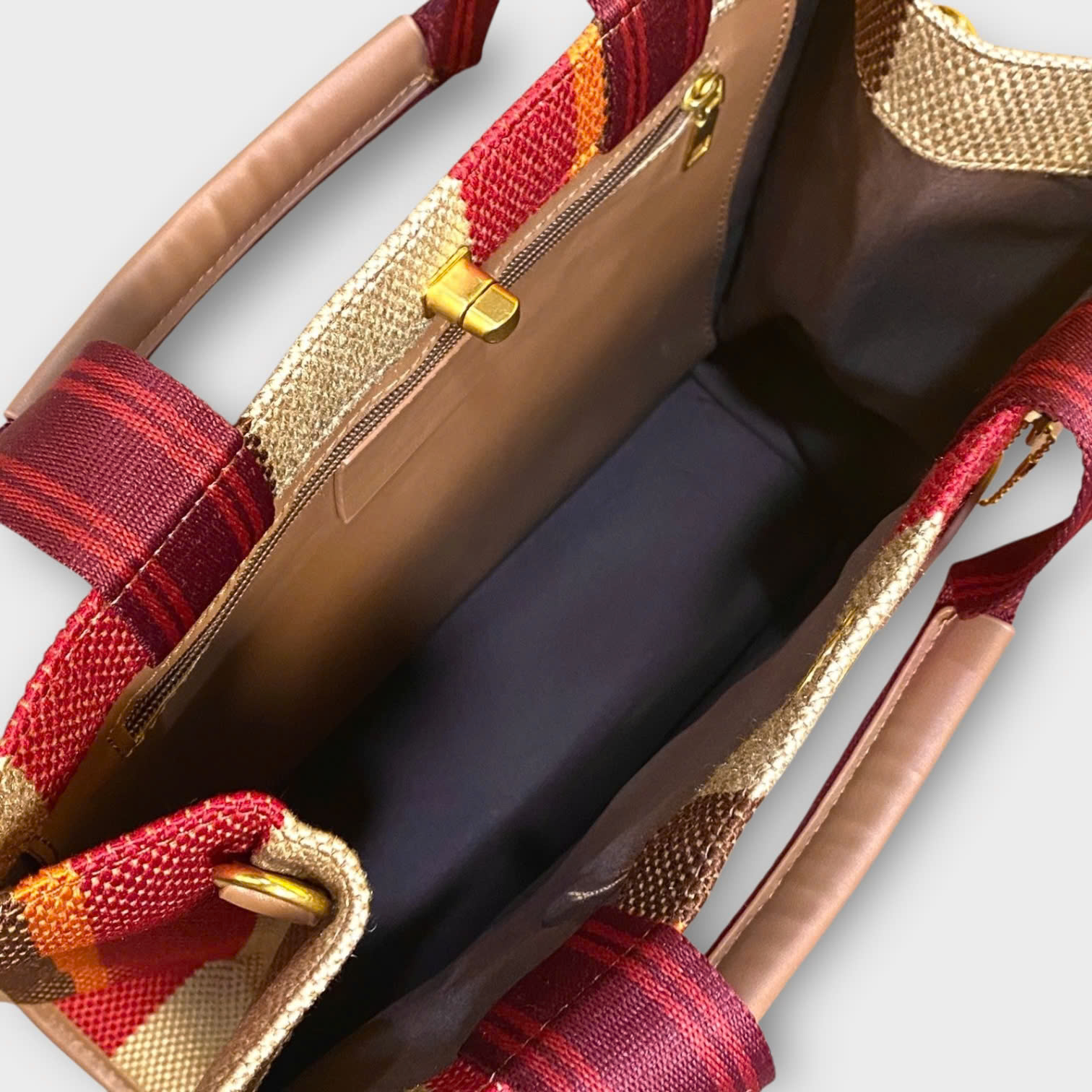 Kirei ECO stripes canvas tote bag 02 HD Brown red