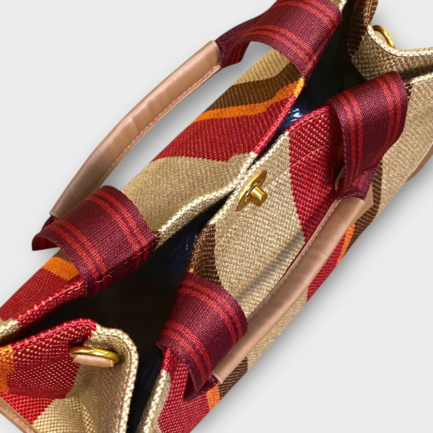Kirei ECO stripes canvas tote bag 02 HD Brown red
