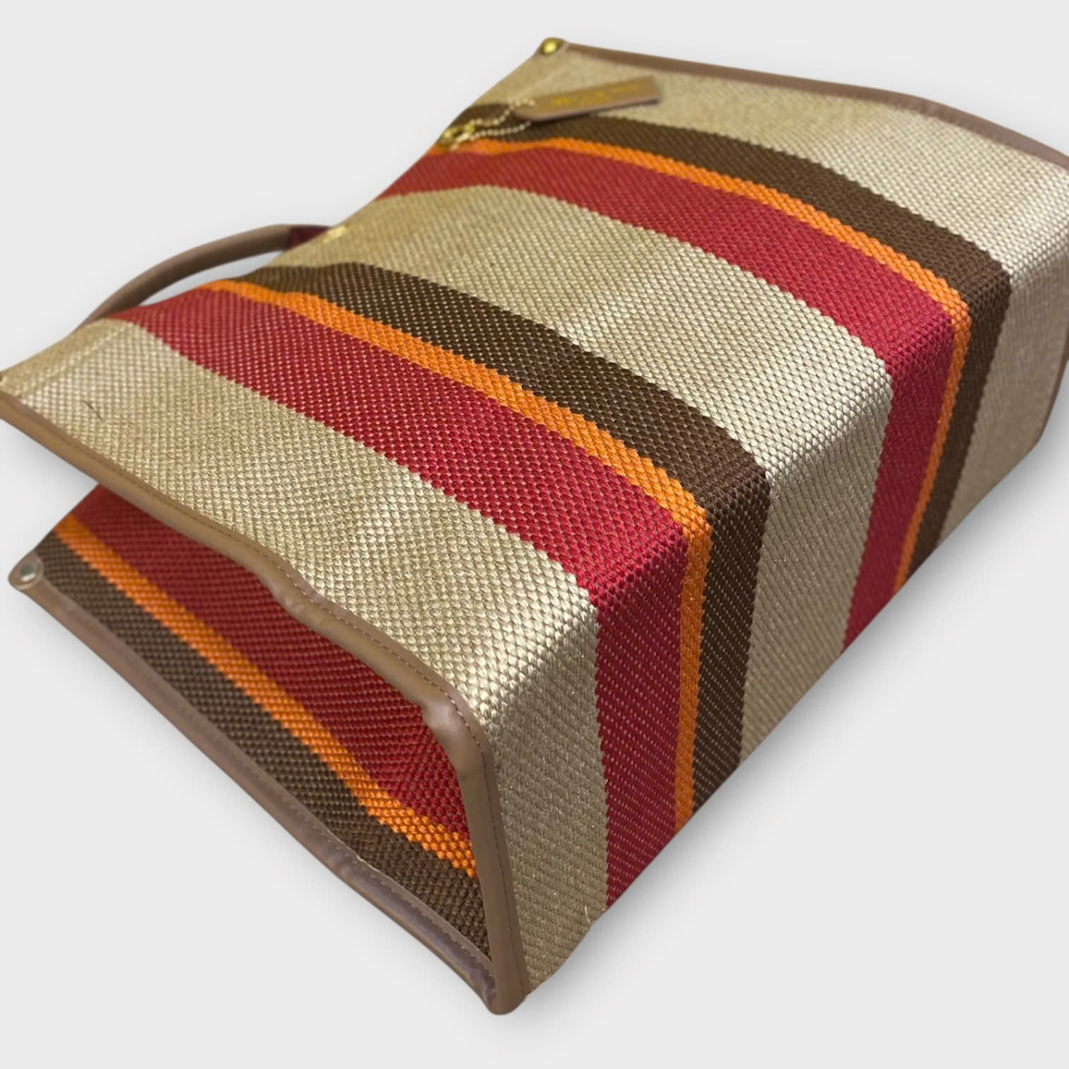 Kirei ECO stripes canvas tote bag 02 HD Brown red