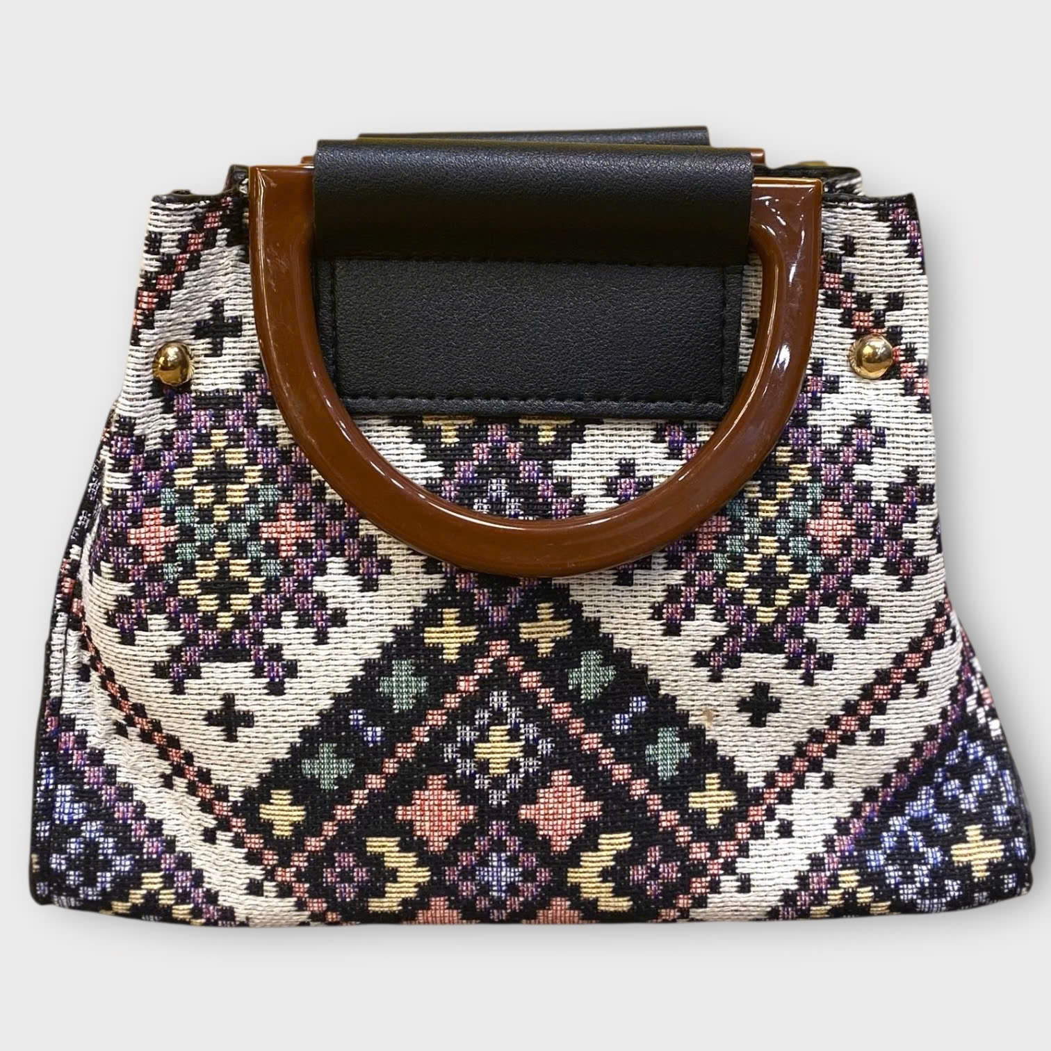 [FREE] Brown HD wooden handle brocade bag - 22x17x9cm