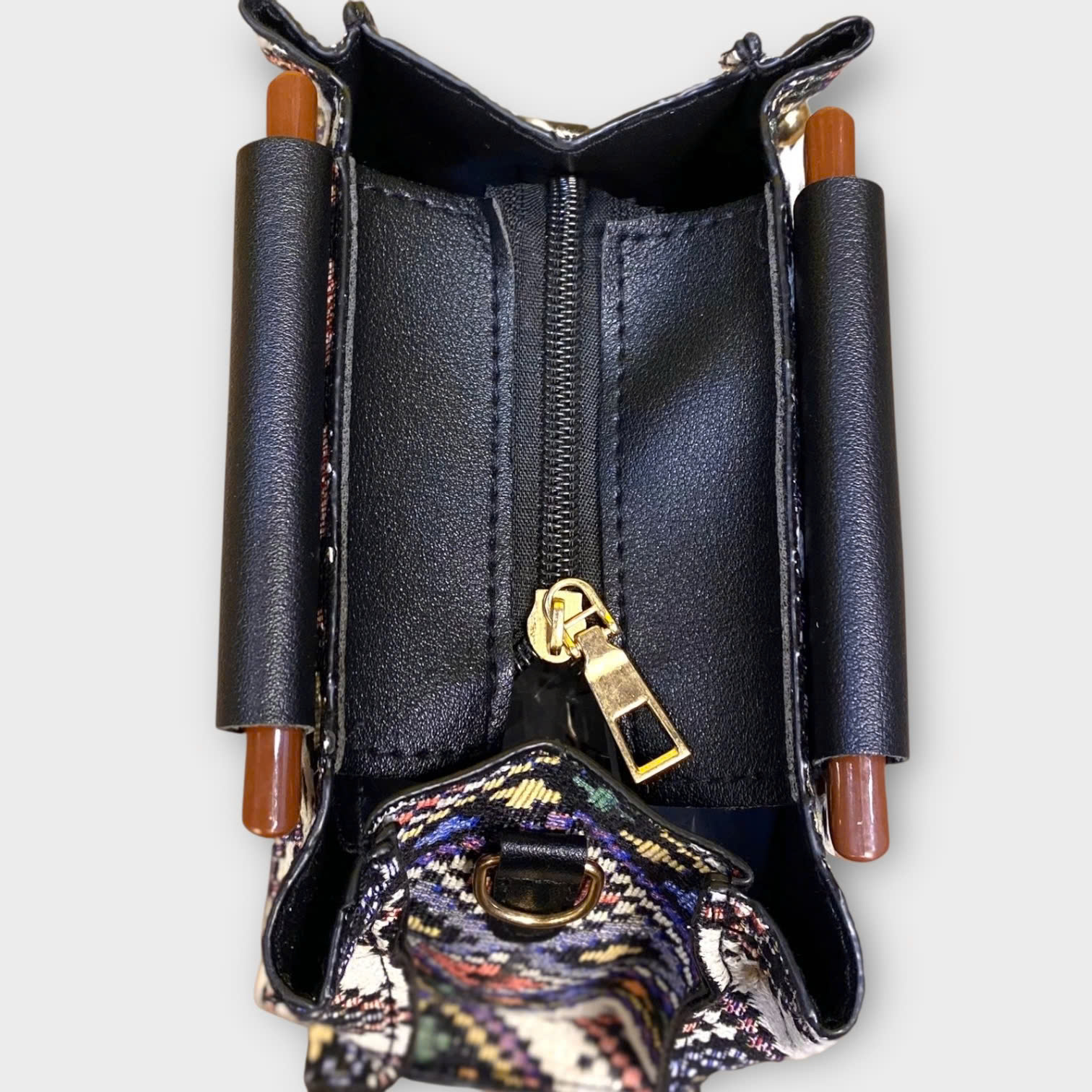 [FREE] Brown HD wooden handle brocade bag - 22x17x9cm