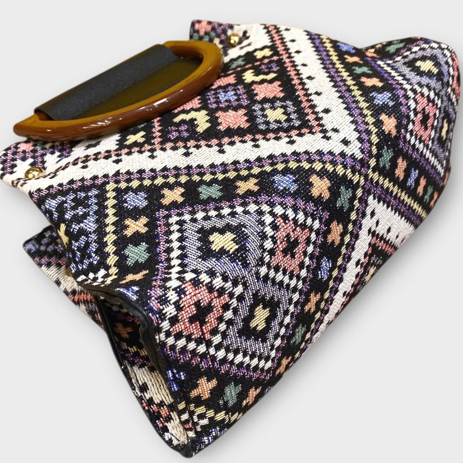 [FREE] Brown HD wooden handle brocade bag - 22x17x9cm