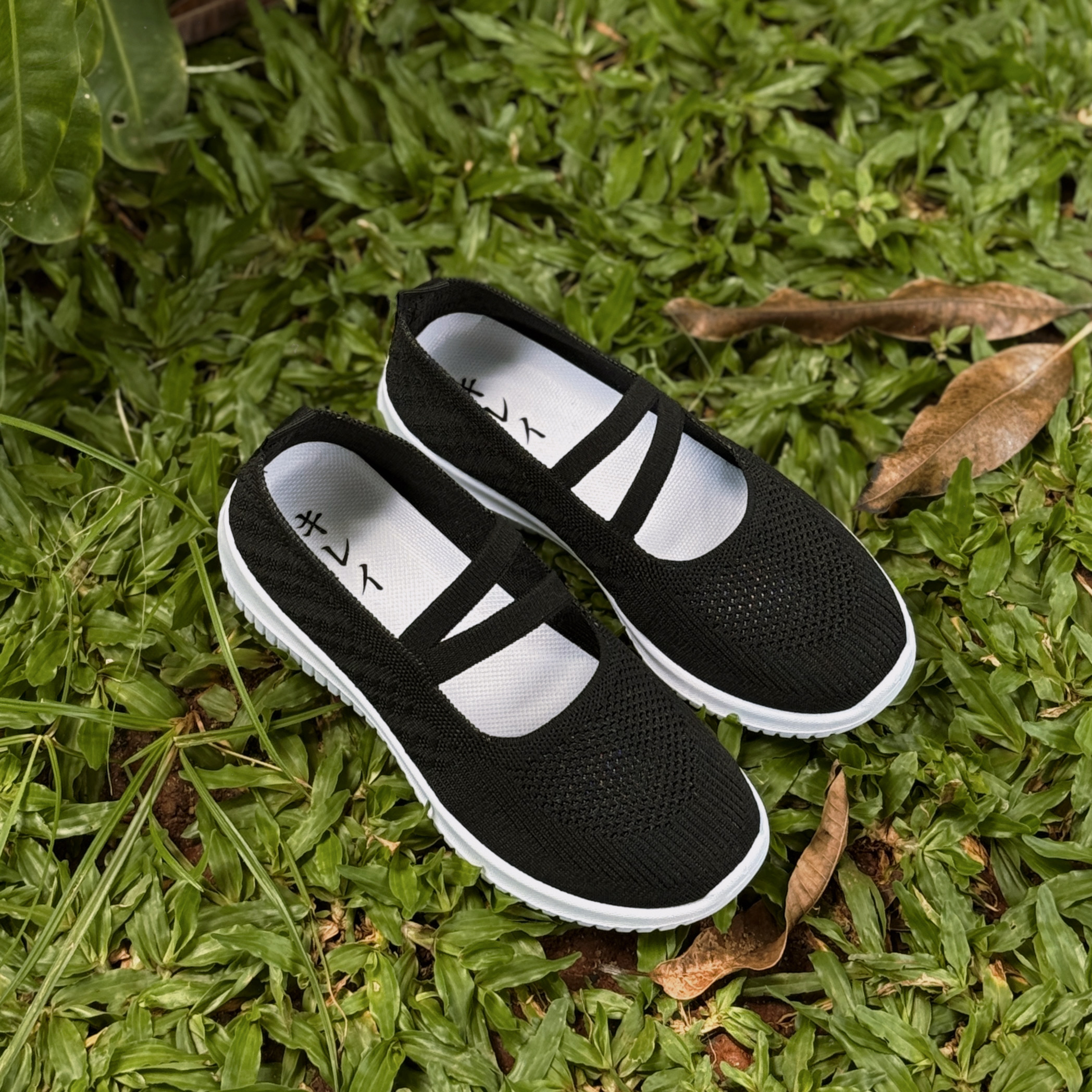 Giày Nhật búp bê Kirei walk straps knitted HD Đen
