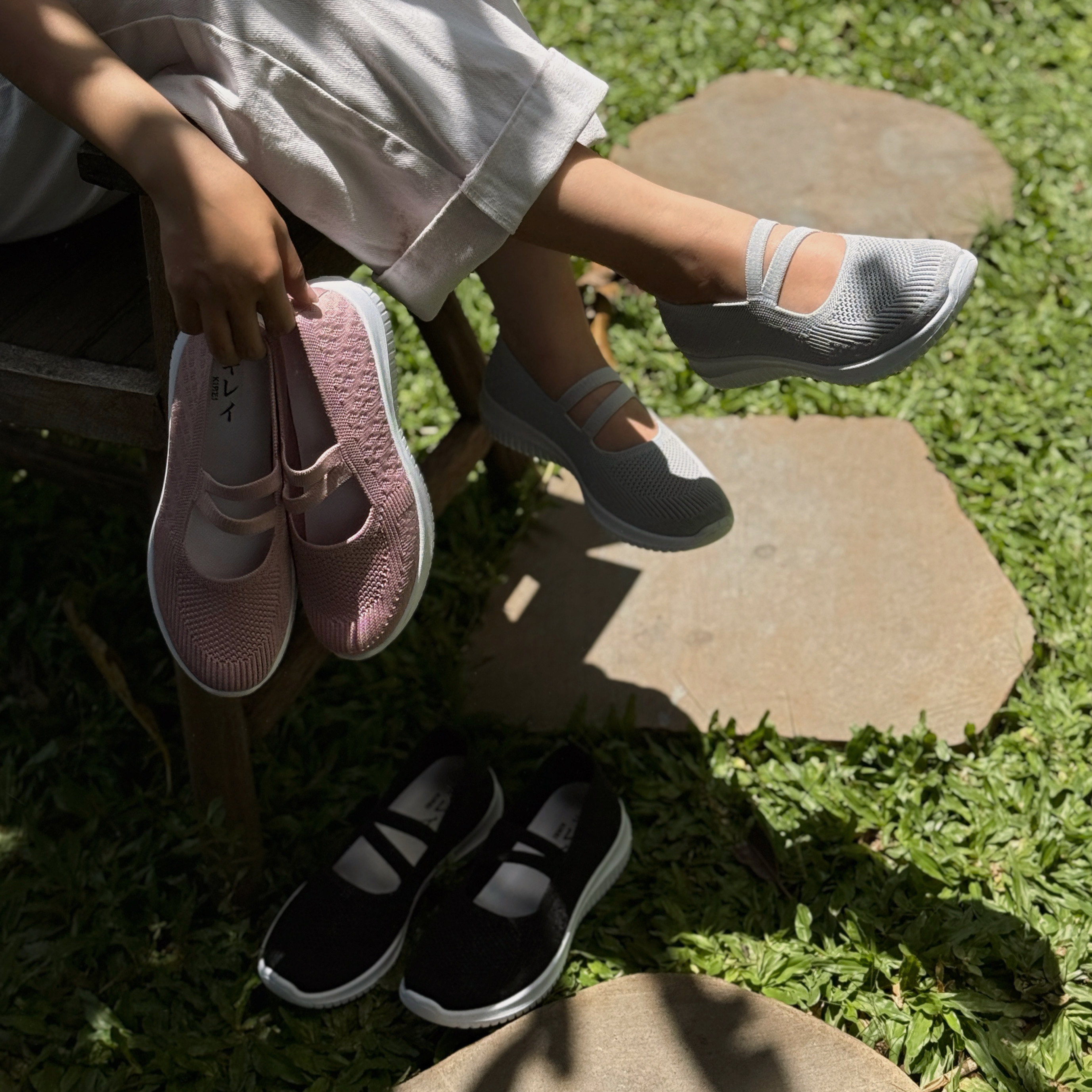 Kirei Walk BG Giày Búp Bê Straps Knitted Hồng