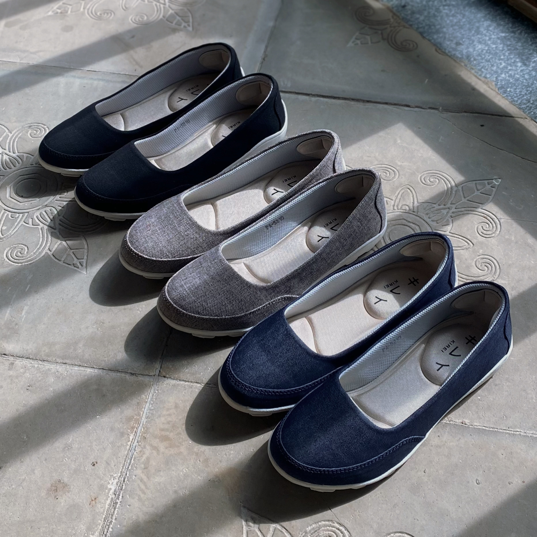 Kirei Walk KH Giày Búp Bê Canvas Đế Dẻo Đen