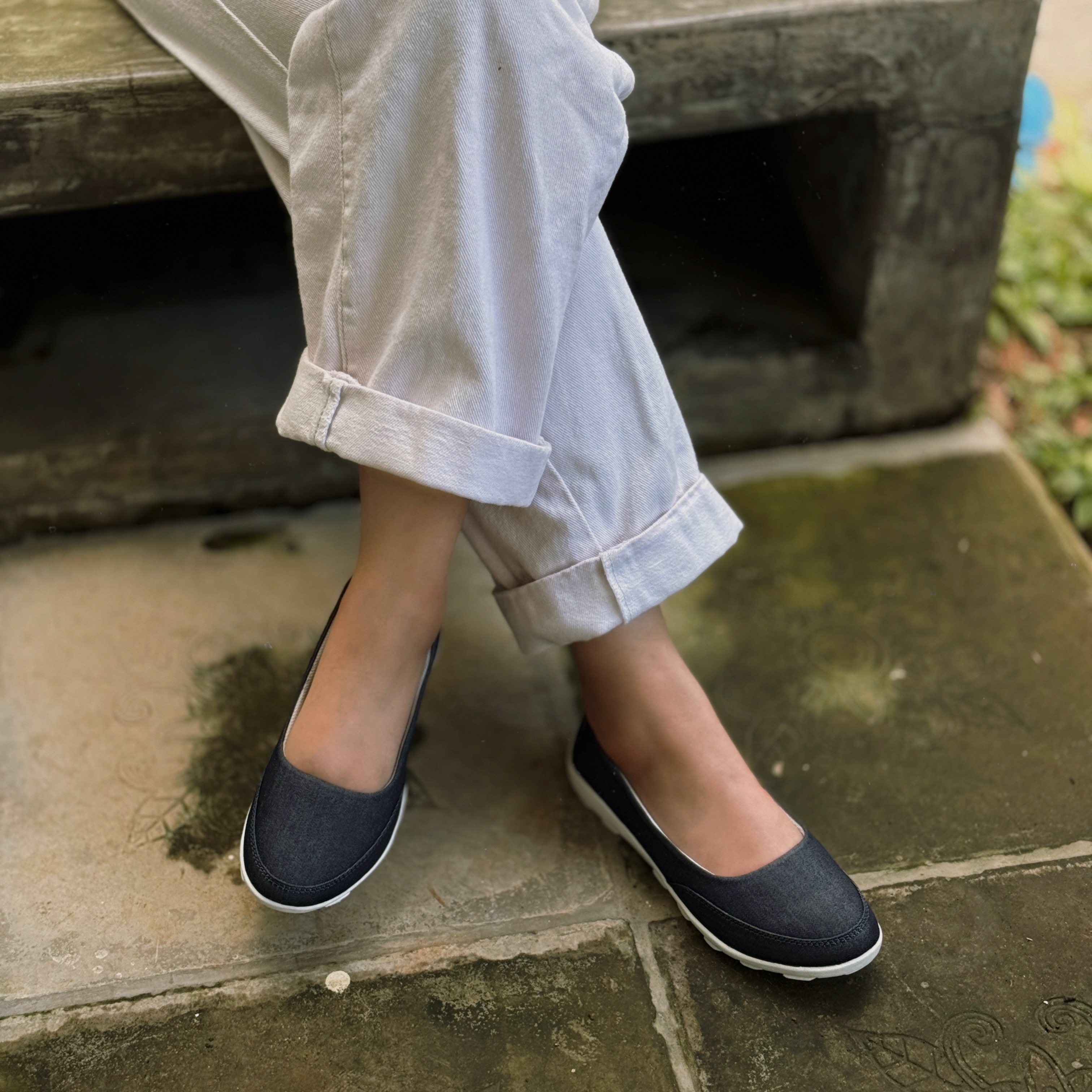 Giày Nhật búp bê Kirei walk canvas đế dẻo KH Xanh