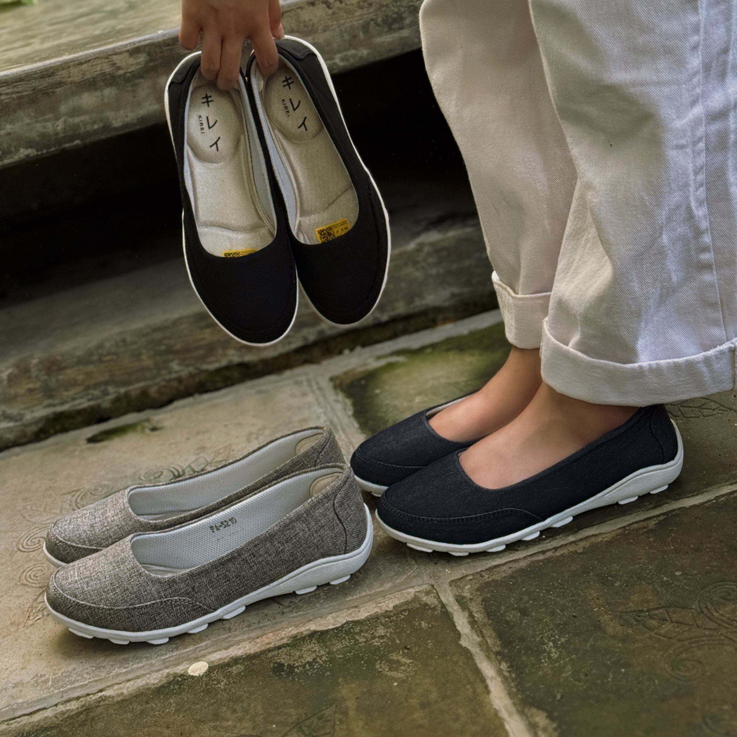 Giày Nhật búp bê Kirei walk canvas đế dẻo KH Xanh