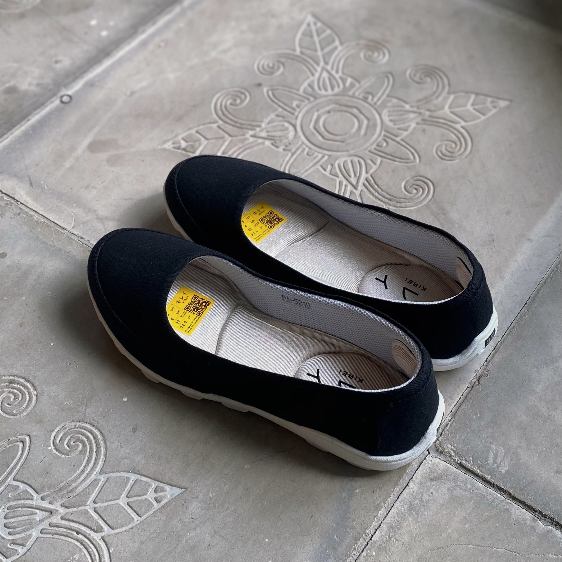 Kirei Walk KH Giày Búp Bê Canvas Đế Dẻo Đen