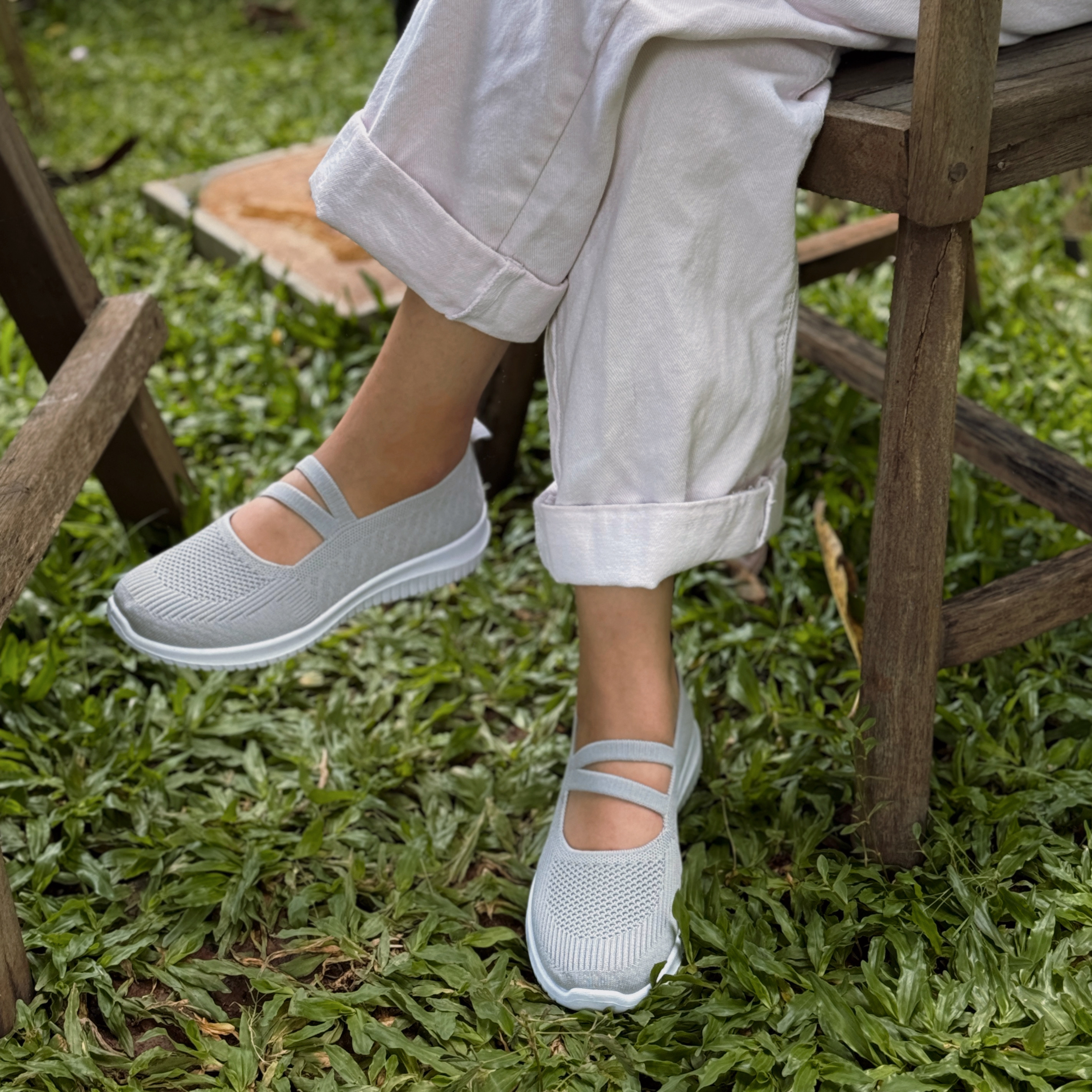 Kirei Walk BG Giày Búp Bê Straps Knitted Hồng