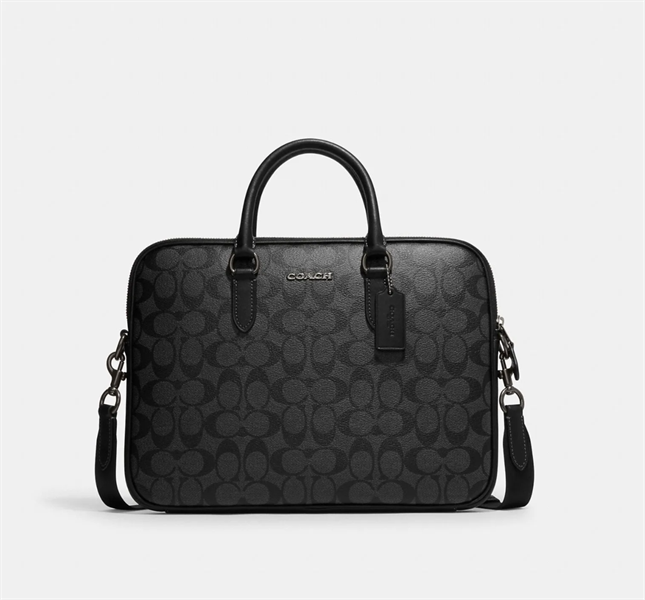 Túi Xách Coach Liam Compact Brief Canvas DS Black - 33x25x2.5cm