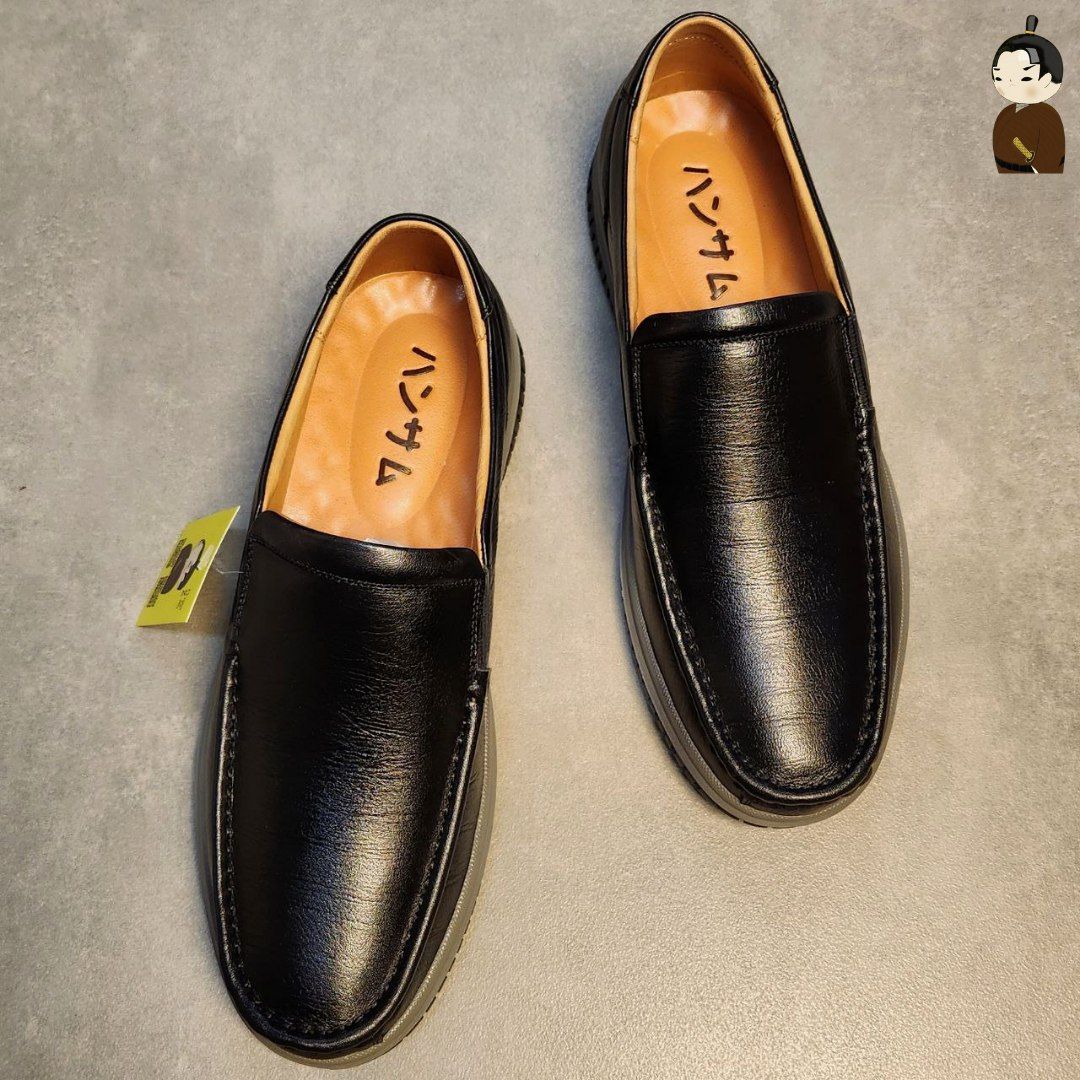 Hansamu Office LA Men&#39;s Black Wrinkled Leather Loafers