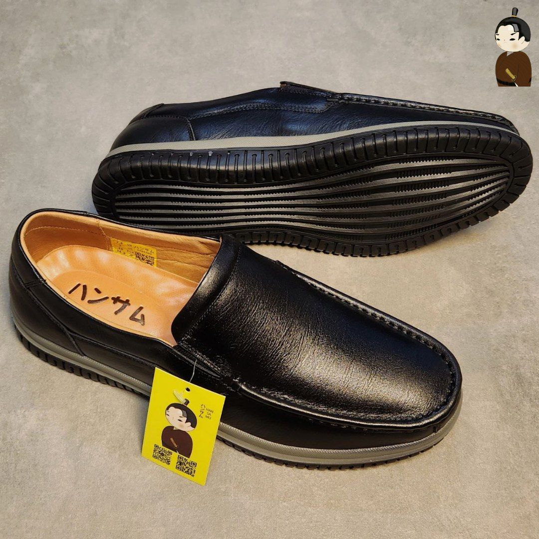 Hansamu Office LA Men&#39;s Black Wrinkled Leather Loafers