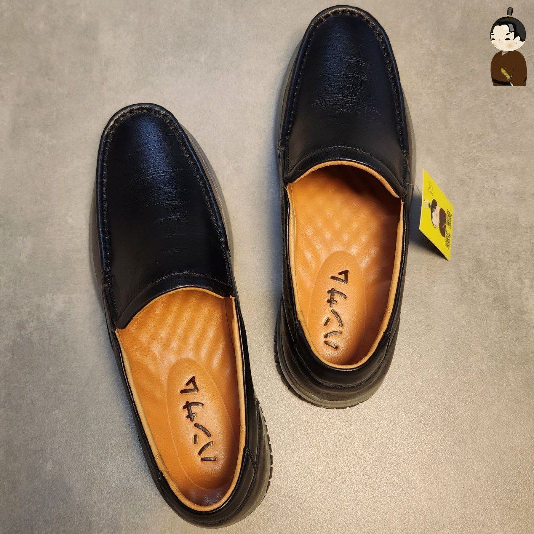 Hansamu Office LA Men&#39;s Black Wrinkled Leather Loafers